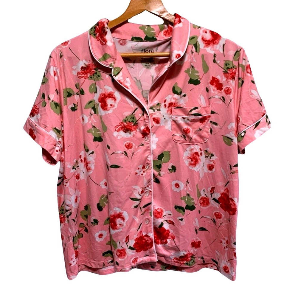Flora by Flora Nikrooz Pajama Set Medium Pink Floral Short Sleeve Top Pants
